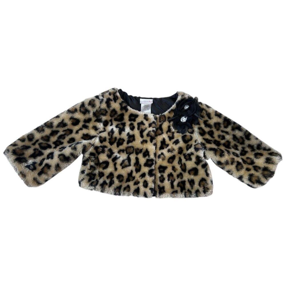 Sweet Heart Rose Faux Fur Leopard Print Classy Jacket Coat Toddler Girls Sz 4/5